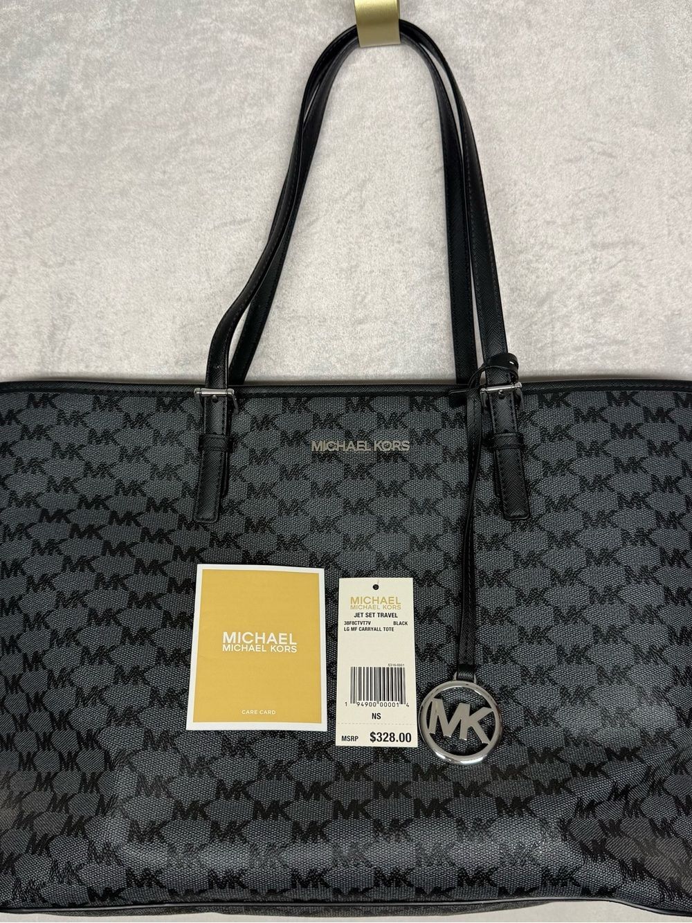 Michael Kors Black MK Logo Tote with Silver Charm